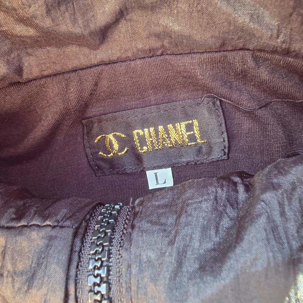 Vintage Black Bomber Jacket with Gold Logo **NOT Made By Chanel** - Picture 3 of 6